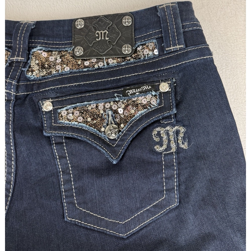 Miss Me Easy Boot Low Rise Flap Pocket Dark Wash Embellished Jeans 33 31 Inseam